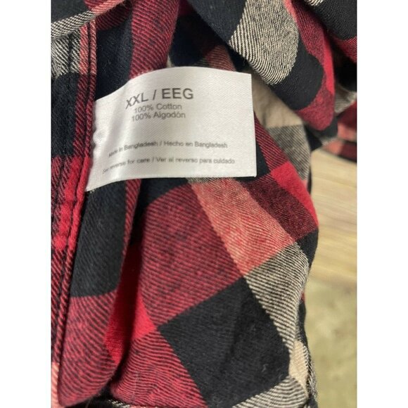 Eddie Bauer Seattle Mens XXL Plaid Flannel Button Down Shirt Red Black Long Slv - Picture 12 of 12